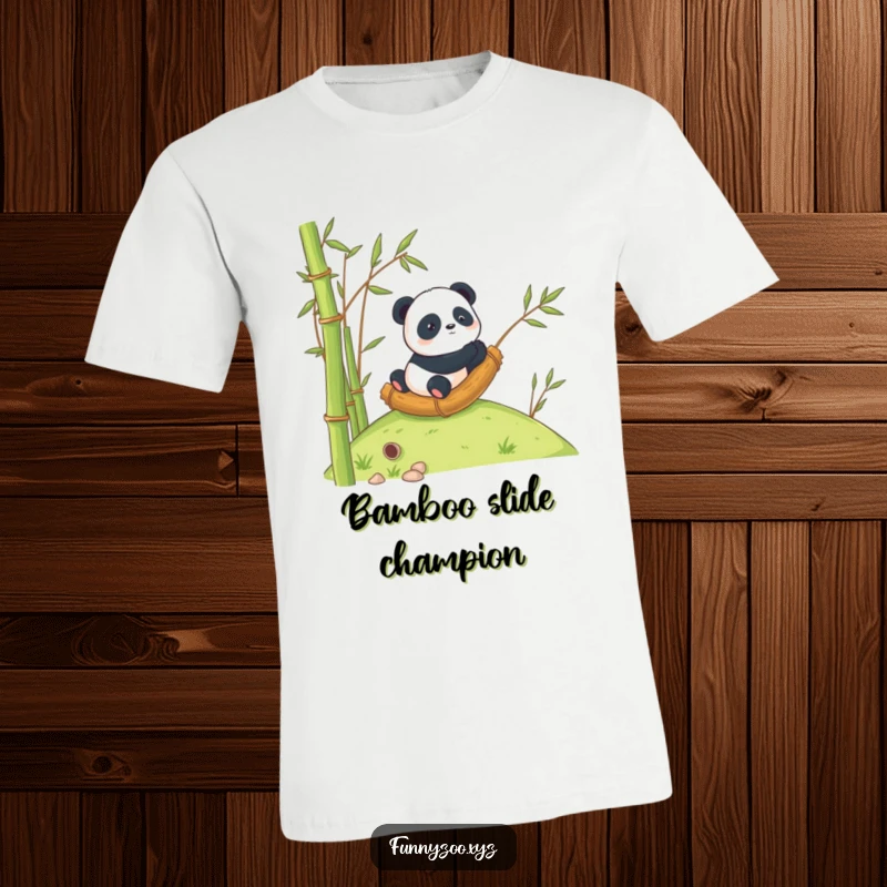 Funny Panda T-Shirt: A happy panda rolling in a large bamboo stalk down a hill.