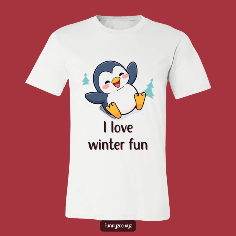 Funny Penguin Sliding T-Shirt: Joyful Snow Bird Tee, Great Winter Gift