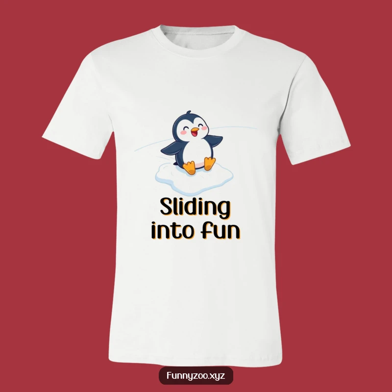 Funny Penguin Sliding T-Shirt - Cool Cartoon Apparel, Perfect for Snow Days