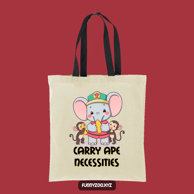 Funny Elephant Zookeeper Tote Bag: Carry Humor with This Monkey Banana Bag!