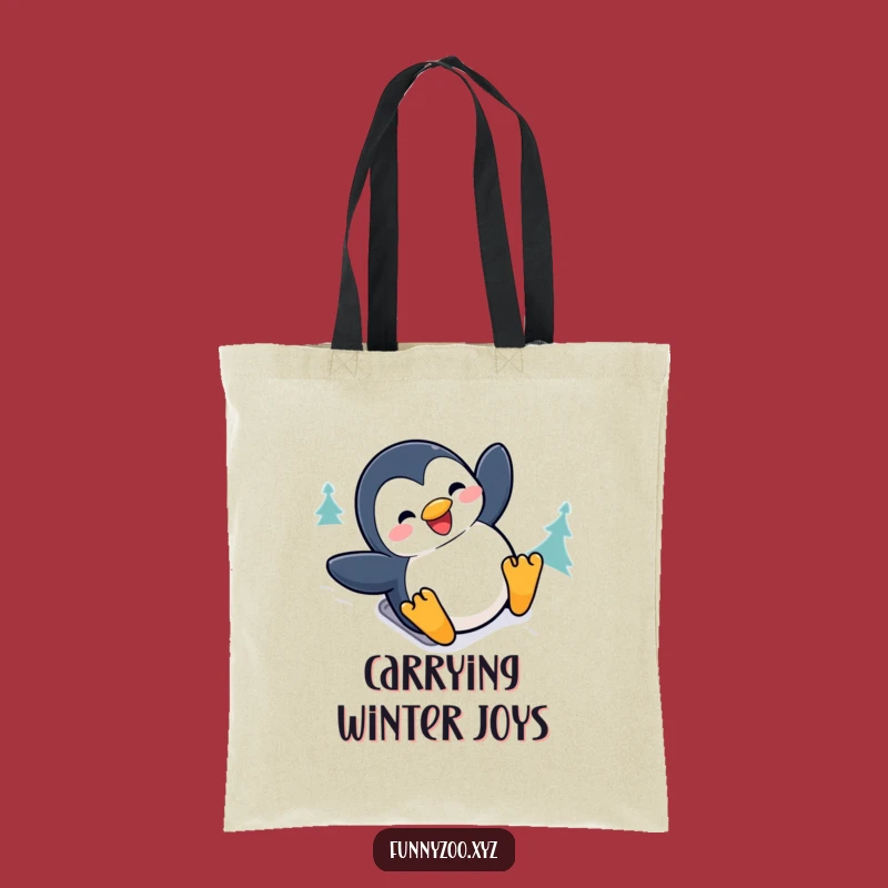 Funny Penguin Sliding Tote Bag: Snow Bird Carry-All, Unique Funny Gift