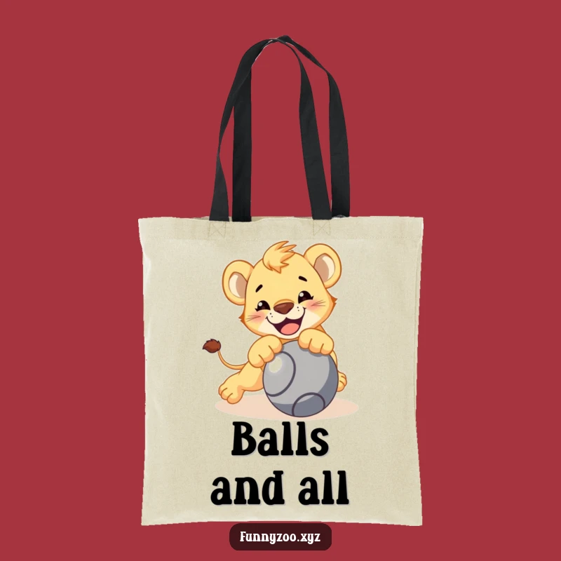 Funny Lion Cub Pouncing Tote Bag, Playful Big Cat Bag, Eco-Friendly Funny Gift