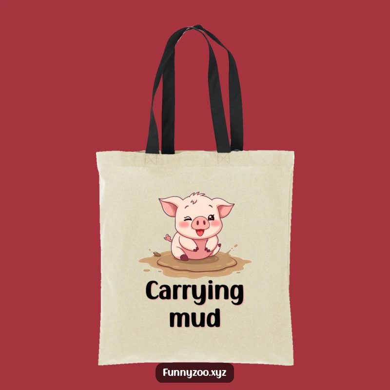 Funny Piglet Mud Tote Bag, Silly Animal Bag, Eco-Friendly Funny Gift